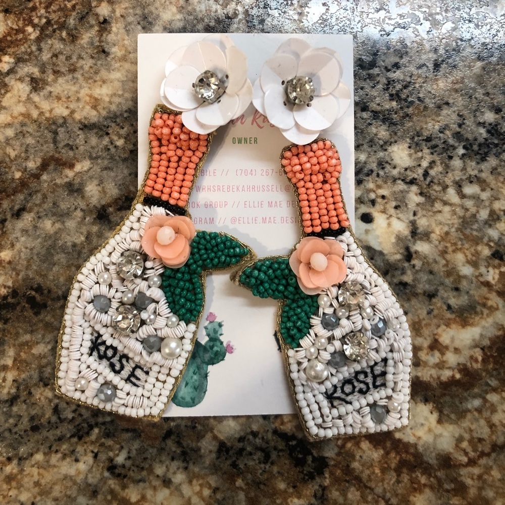 Rosé champagne/wine bottle beaded earrings